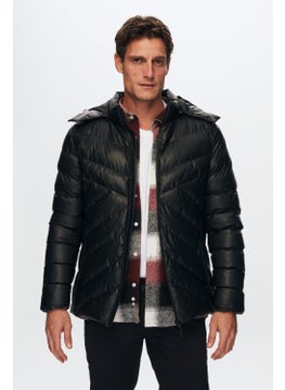 D'S DAMAT Slim Fit Black Water Repellent Windproof Fiber Filled Leather Look Removable Hooded Coat 1HF07ORT01910  - Image 4