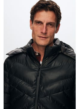 D'S DAMAT Slim Fit Black Water Repellent Windproof Fiber Filled Leather Look Removable Hooded Coat 1HF07ORT01910  - Image 5