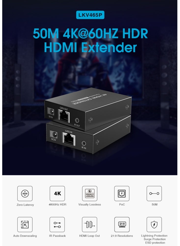 لينكينج ممدد HDMI لمسافة 50 متر عبر CAT6 بدقة 4K@60Hz مع HDR وبدون تأخير وميزة POC LKV465P من LENKENG - Image 4