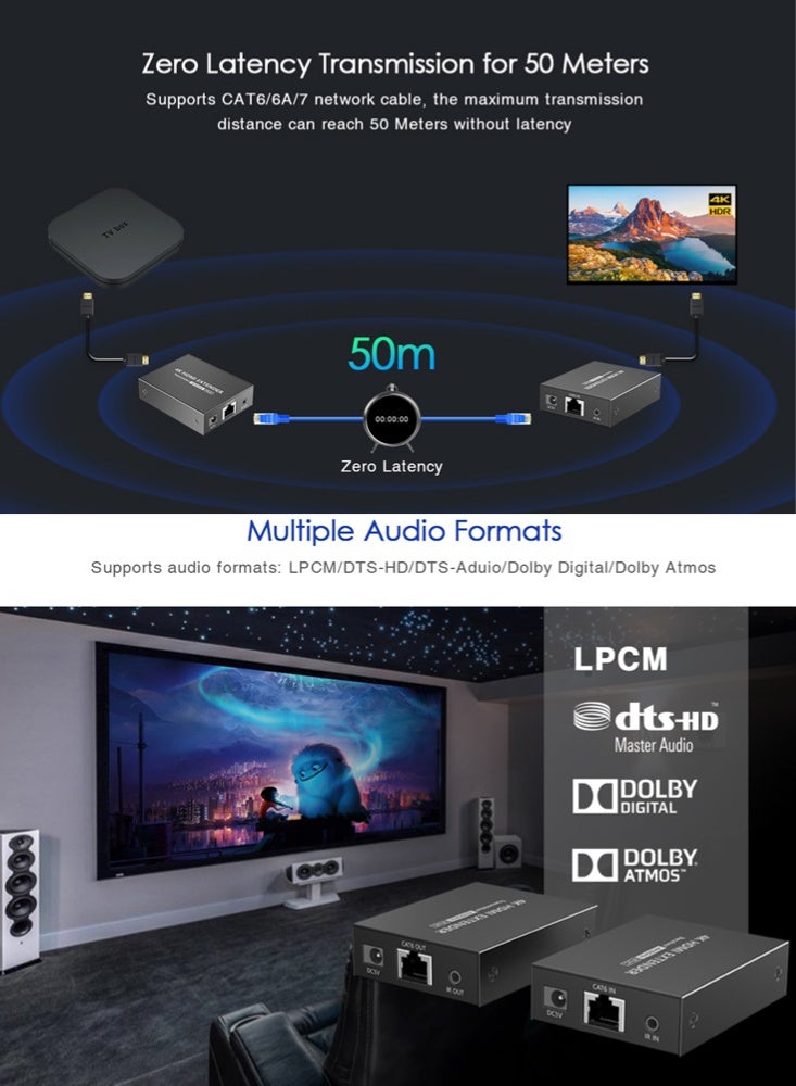 لينكينج ممدد HDMI لمسافة 50 متر عبر CAT6 بدقة 4K@60Hz مع HDR وبدون تأخير وميزة POC LKV465P من LENKENG - Image 5