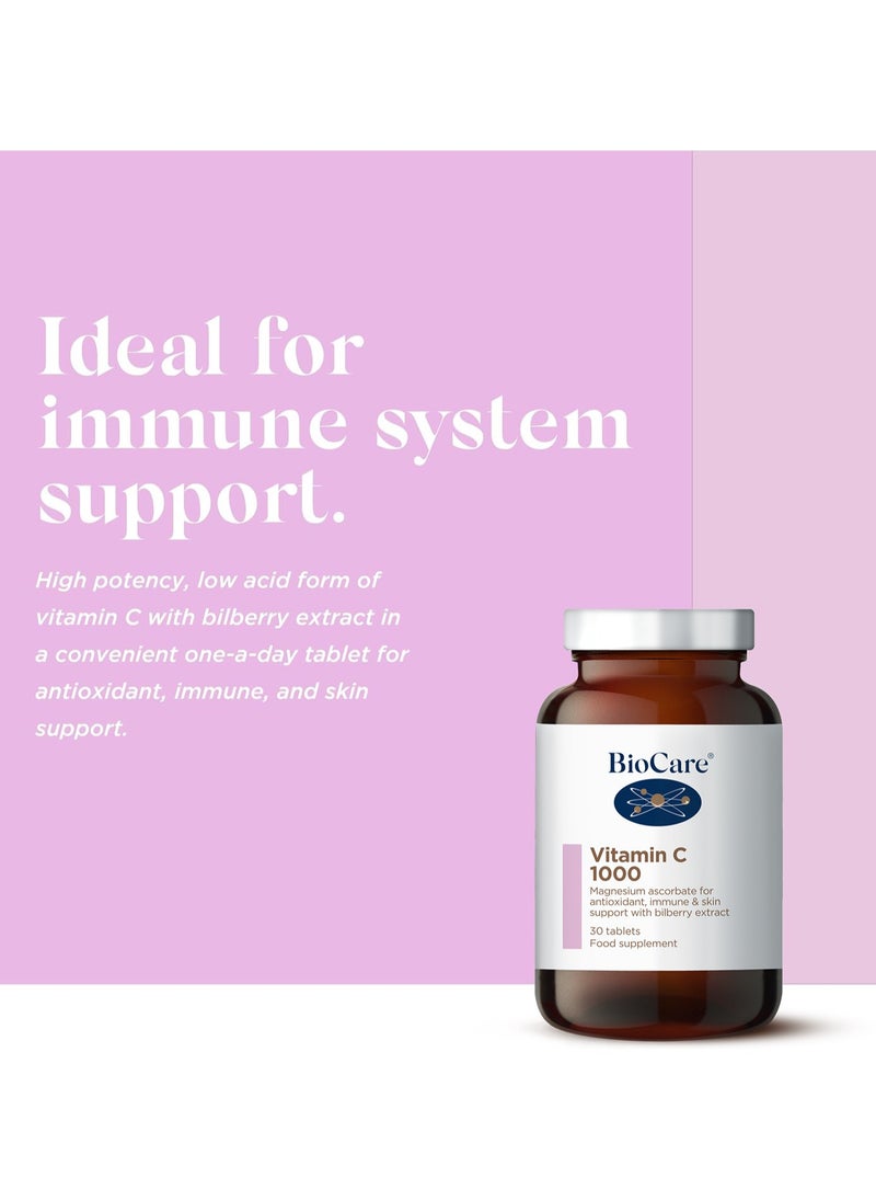 Vitamin C 1000Mg  Magnesium Ascorbate For Antioxidant Immune And Skin Support with Bilberry Extract, 30 Tablets Food Supplement