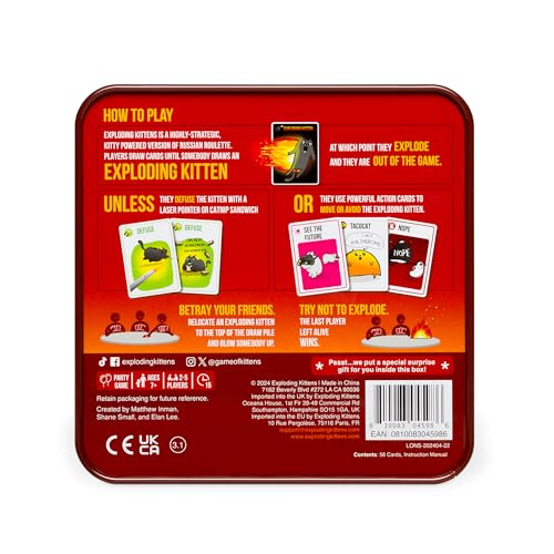 Exploding Kittens Original Edition in Collectible Tin - Fun & Hilarious Card Game for Kids and Adults, Ideal for Party Family Game Night and Party, 56 Cards Included - Image 5
