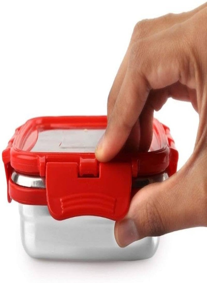 LIPSA ENTERPRISE Leak Proof Click and Seal Lock Stainless Steel Storage/Air Tight Tiffin Container/Lunch Container with lid (250+350ml Square) - Image 4