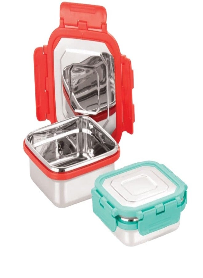 LIPSA ENTERPRISE Leak Proof Click and Seal Lock Stainless Steel Storage/Air Tight Tiffin Container/Lunch Container with lid (250+350ml Square) - Image 1