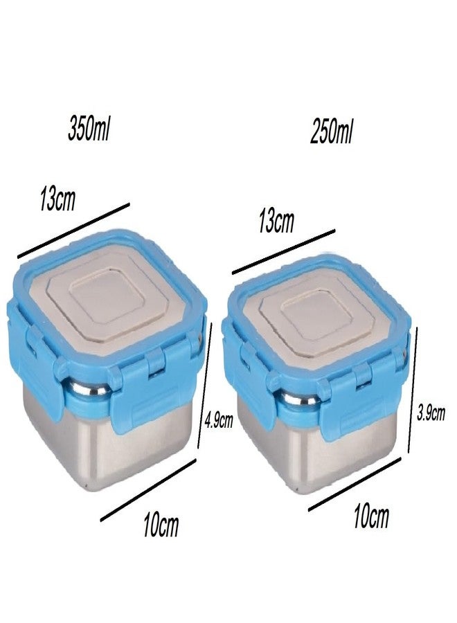 LIPSA ENTERPRISE Leak Proof Click and Seal Lock Stainless Steel Storage/Air Tight Tiffin Container/Lunch Container with lid (250+350ml Square) - Image 2