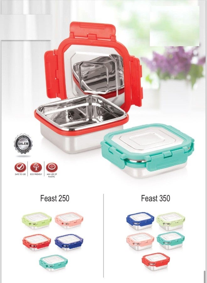 LIPSA ENTERPRISE Leak Proof Click and Seal Lock Stainless Steel Storage/Air Tight Tiffin Container/Lunch Container with lid (250+350ml Square) - Image 5