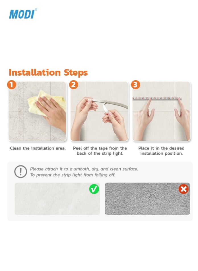MODI Warm White LED Strip Light 3000K 3M, USB 5V, SMD 2835, 60 LEDs/m, Energy Efficient Flexible Tape Light for Home, Stairs, Cabinets, Wardrobe Lighting - Image 5