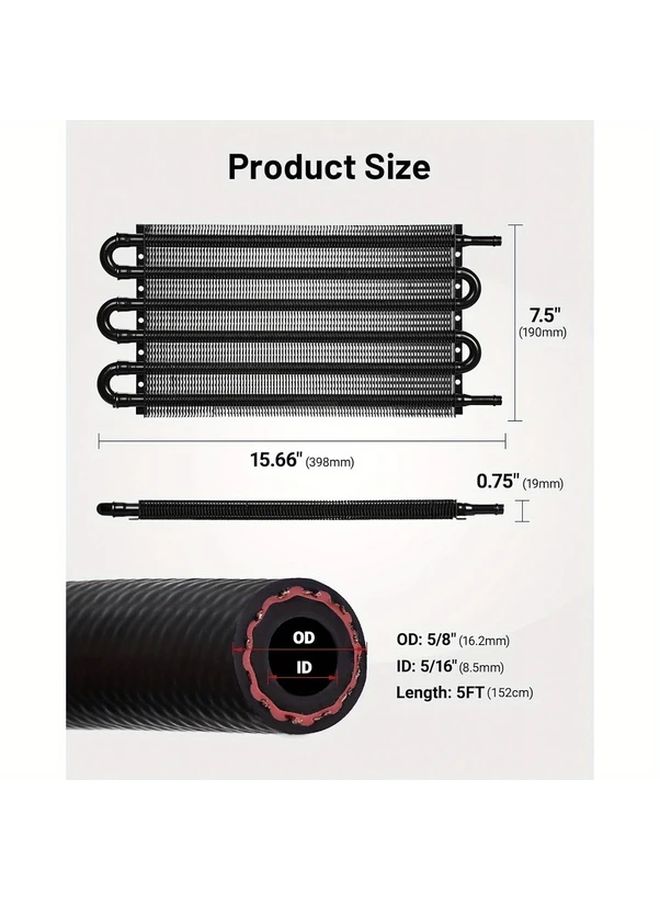 Universal 6 Pass Transmission Oil Cooler Kit Black Aluminum 5/16 Inch - Image 4