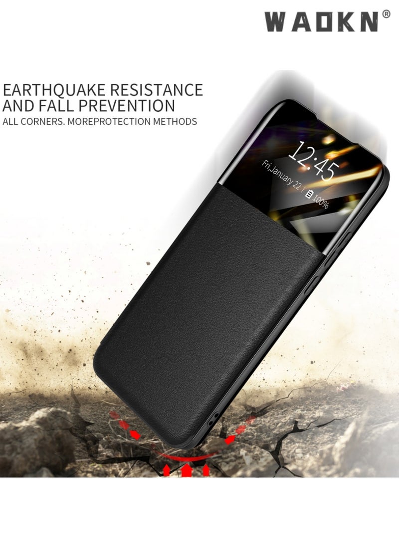 WAOKN - For Samsung Galaxy S24 Ultra Phone Case, Leather Case with Card Holder and Window, Magnetic Flip Cover, Half Window Stand Phone Case Control Book Folio Protective Phone Flip Case for Galaxy S24 Ultra - Image 1