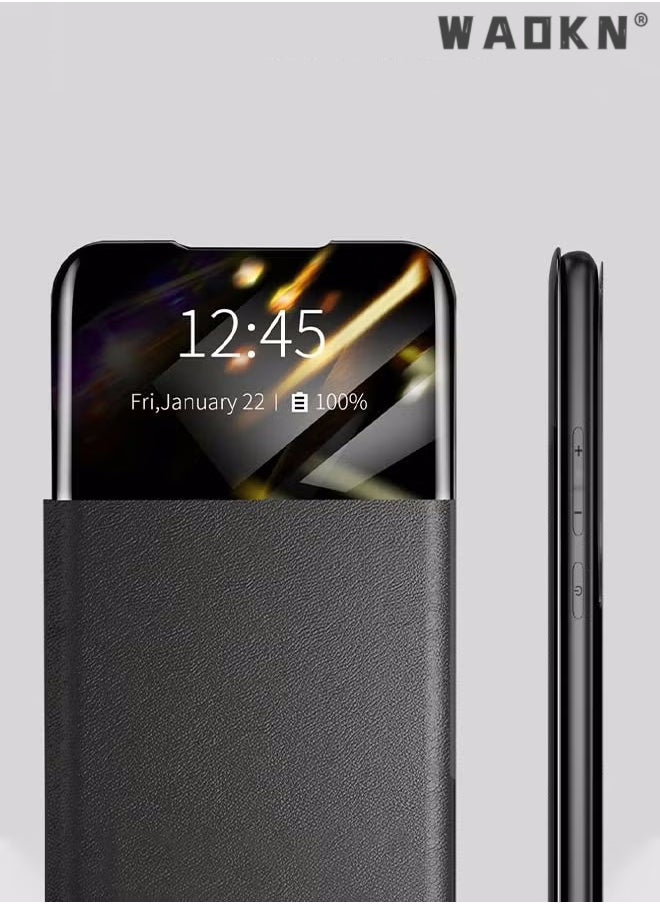 WAOKN - For Samsung Galaxy S24 Ultra Phone Case, Leather Case with Card Holder and Window, Magnetic Flip Cover, Half Window Stand Phone Case Control Book Folio Protective Phone Flip Case for Galaxy S24 Ultra - Image 1