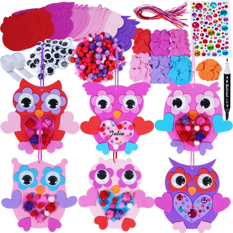 Winlyn 24 Sets Valentine Decorations DIY Heart Owl Ornaments Valentine Craft Kit Valentine Owl Art Sets Hearts Foam Valentine Stickers for Kids Valentines Day Party Classroom Activities Gift Exchange - Image 2