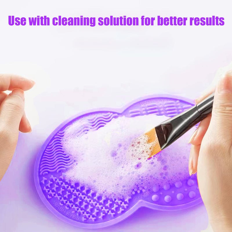 MR LION Makeup Brush Cleaning Mat, Silicone Makeup Brush Scrubber, Makeup Brush Cleaner Pad, Cosmetic Brush Cleaner, Brush Cleaning Pad, Suitable for Makeup Brush, Makeup Sponge, Powder Puff (Purple) - Image 3