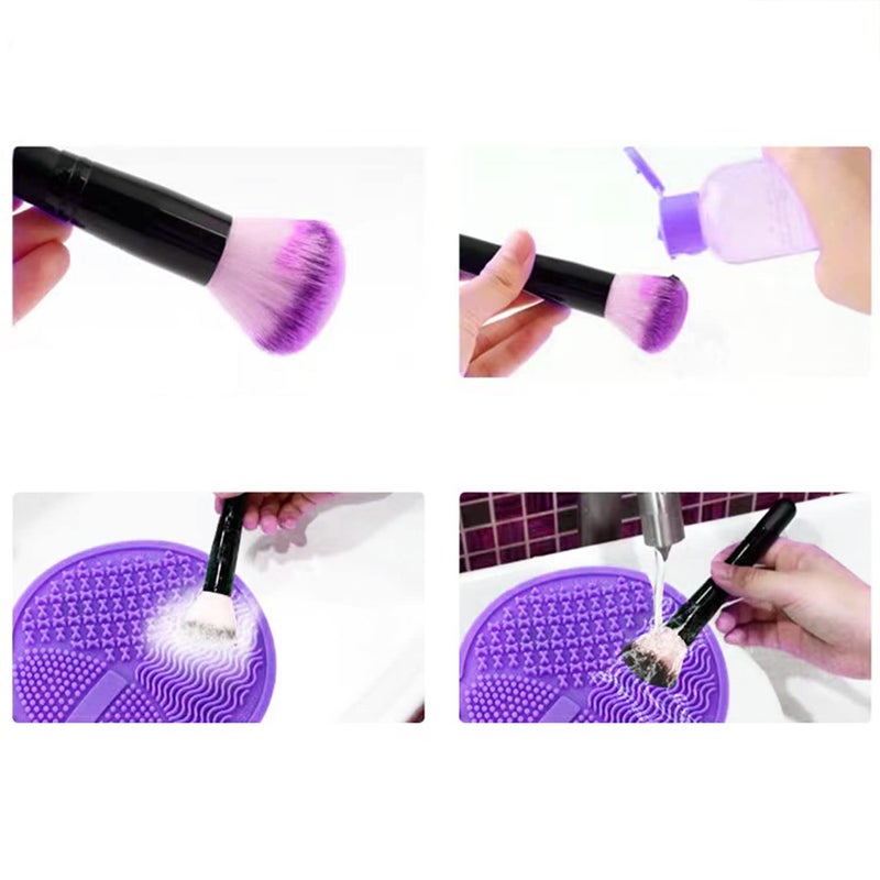MR LION Makeup Brush Cleaning Mat, Silicone Makeup Brush Scrubber, Makeup Brush Cleaner Pad, Cosmetic Brush Cleaner, Brush Cleaning Pad, Suitable for Makeup Brush, Makeup Sponge, Powder Puff (Purple) - Image 5