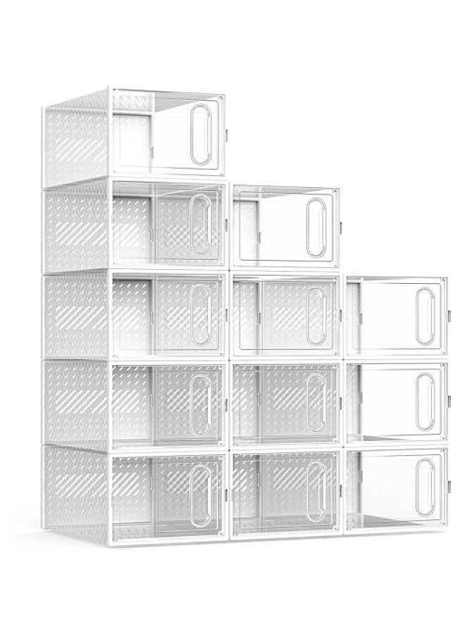 TRASSLE Large 12 Pack Shoe Storage Box, Clear Plastic Stackable Shoe Organizer for Closet, Space Saving Foldable Shoe Rack Sneaker Container Bin Holder  - Image 1