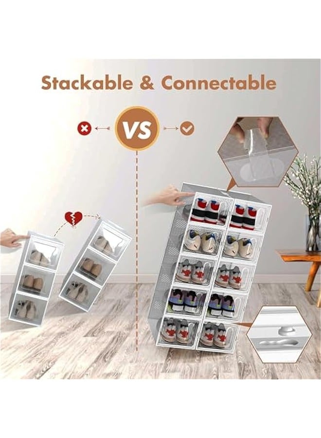 TRASSLE Large 12 Pack Shoe Storage Box, Clear Plastic Stackable Shoe Organizer for Closet, Space Saving Foldable Shoe Rack Sneaker Container Bin Holder  - Image 4