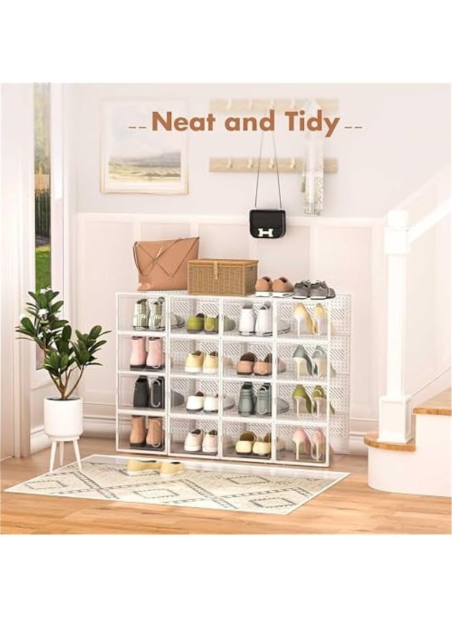 TRASSLE Large 12 Pack Shoe Storage Box, Clear Plastic Stackable Shoe Organizer for Closet, Space Saving Foldable Shoe Rack Sneaker Container Bin Holder  - Image 5