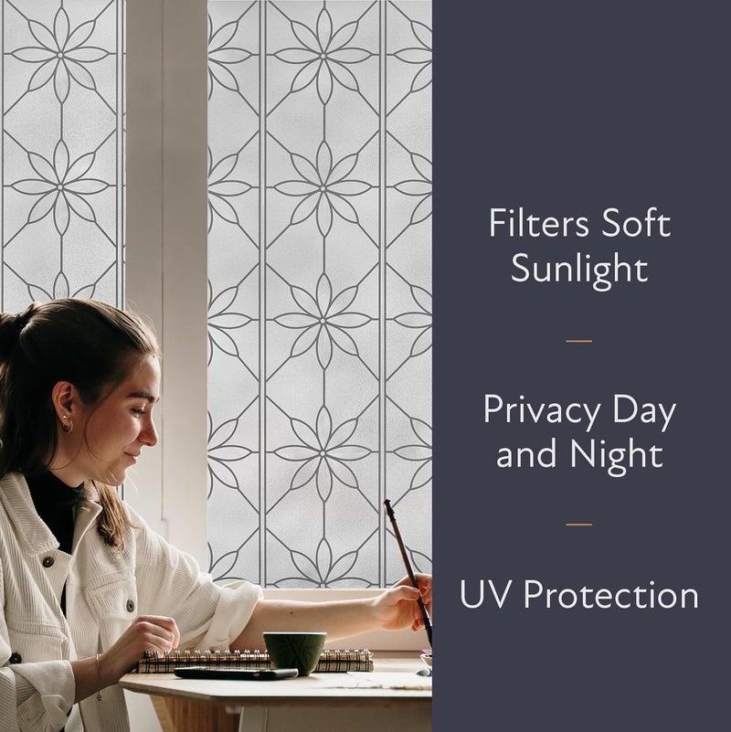 Artscape Daisy 36 x 72 Inch Window Film, Made in USA – Provides Privacy, Non-Adhesive, Textured Leaded Glass Pattern, UV Protection, Easy to Apply and Removable - Image 2