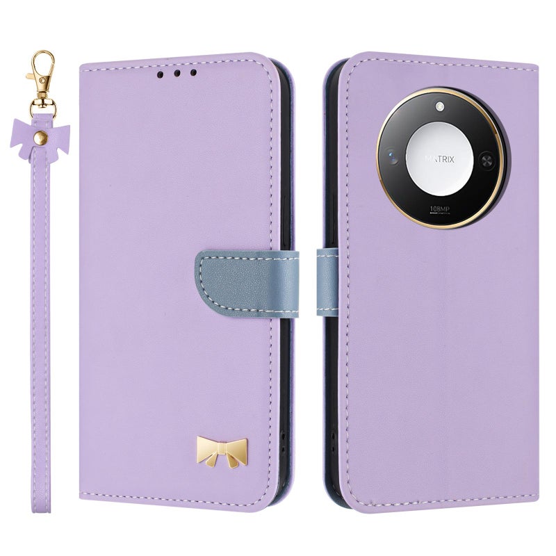 إيروريكس جراب هاتف For Honor X9c Smart 5G Global Metal Bow Leather مع حزام يد (أرجواني) - Image 1