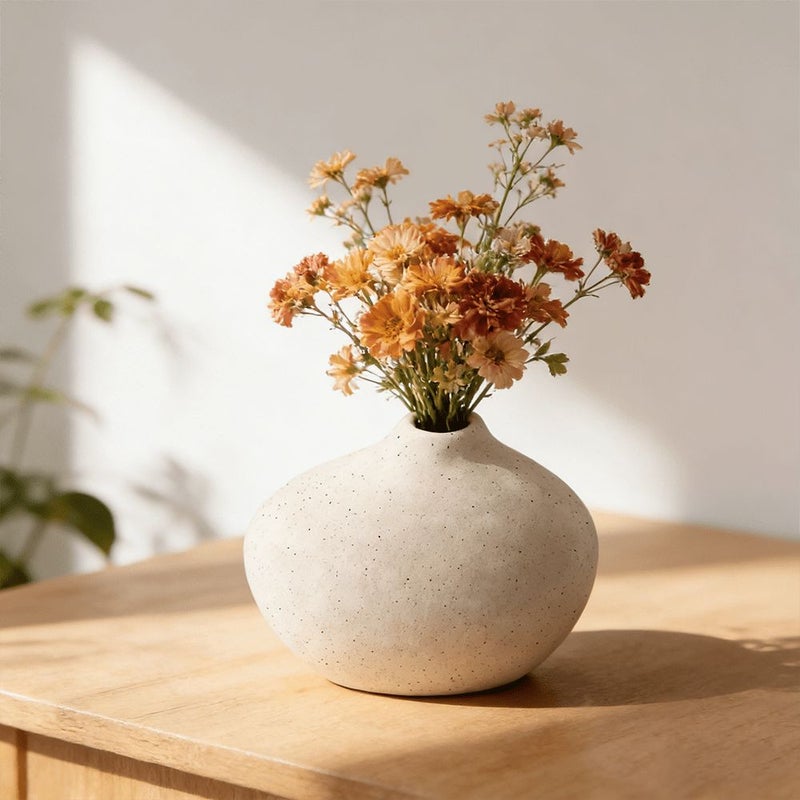 Minimalist Bohemian Off-White Speckled Spherical Table Vase Upgraded Large Belly - Image 1