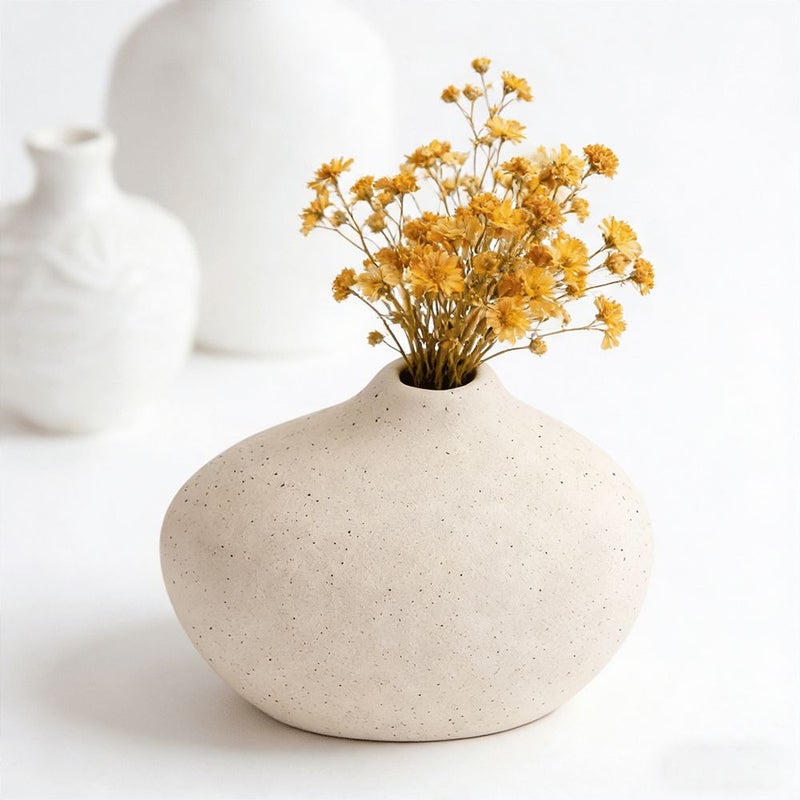 Minimalist Bohemian Off-White Speckled Spherical Table Vase Upgraded Large Belly - Image 4