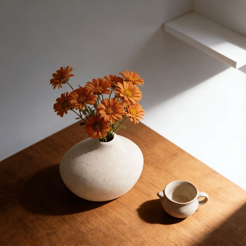 Minimalist Bohemian Off-White Speckled Spherical Table Vase Upgraded Large Belly - Image 2