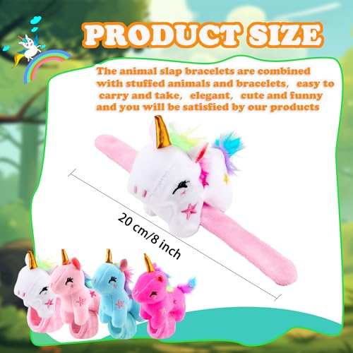 Flahard 12 Pcs Plush Unicorn Slap Bracelet Stuffed Animal Slap Bracelets for Unicorns Party Favor Boys and Girls Birthday Gift Fillers 4 Styles - Image 5