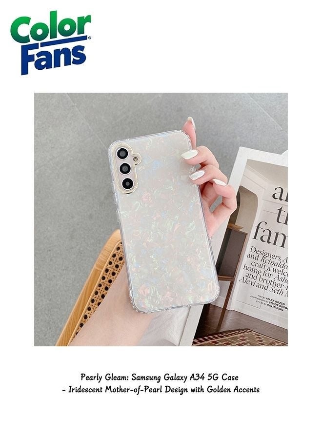 Pearly Gleam: Samsung Galaxy A34 5G Case - Iridescent Mother-of-Pearl Design with Golden Accents