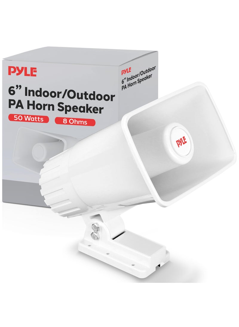 Pyle Pyle Indoor / Outdoor PA Horn Speaker - 6" PA Speaker With 8 Ohms Impedance & 50 Watts Peak Power - Mounting Bracket & Hardware Included - White  - Image 1
