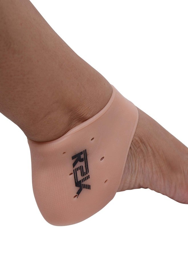 R2K Silicone Gel Anti Heel Crack Pad Socks for Pain Relief for Men and Women (Beige, Free Size) - Image 2