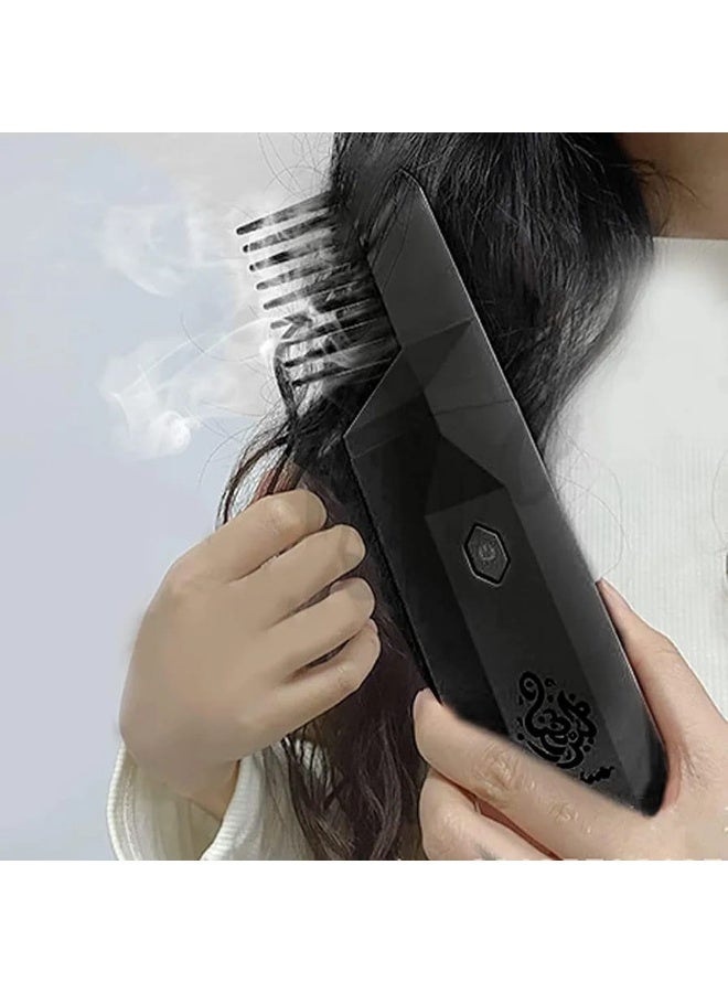 مشط مبخرة إلكتروني محمول – جهاز تبخير بخور للشعر قابل للشحن – تصميم أنيق باللون الأسود - Image 4