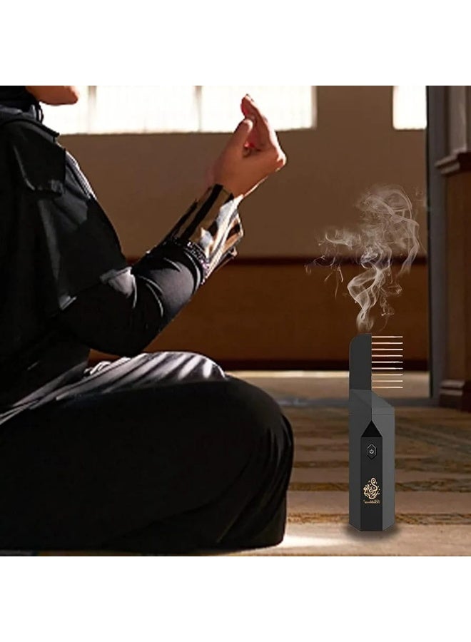 مشط مبخرة إلكتروني محمول – جهاز تبخير بخور للشعر قابل للشحن – تصميم أنيق باللون الأسود - Image 5