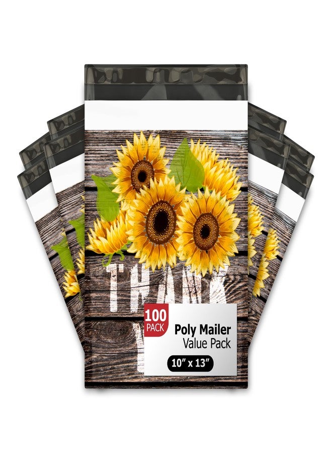 Pro Supply Global 10x13 (100) Sunflower Thank You Fall Designer Poly Mailers Waterproof Self Sealing Tear Resistant Polymailers Shipping Envelopes Premium Printed Bags For Small Businesses - Image 1