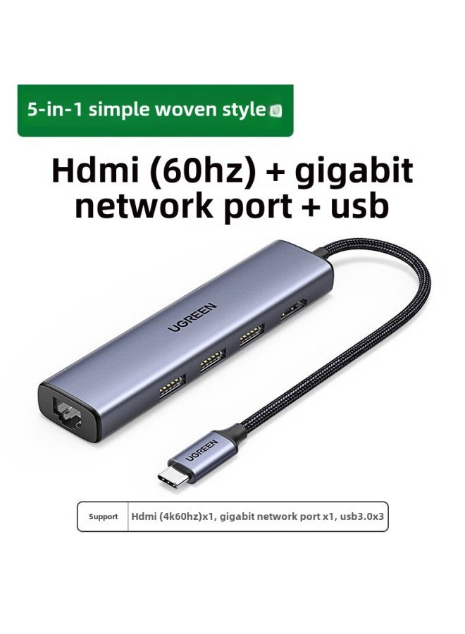Green Union Type-C Extension Applicable To Apple MacBook Huawei Computer USB-C To HDMI/VGA 4K HD-Color:20934 [5-in-1 Braided Model] Hdmi60hz  - Image 1