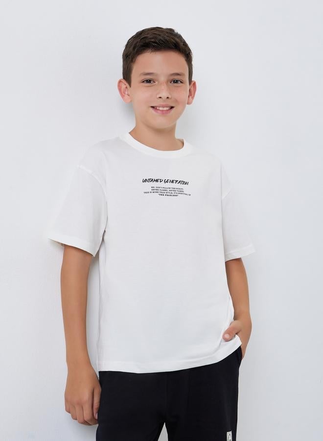 Styli Boys Off-White Graphic Print Cotton T-Shirt - Image 1