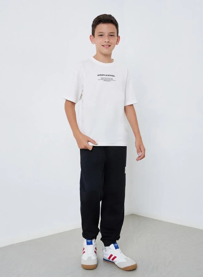 Styli Boys Off-White Graphic Print Cotton T-Shirt