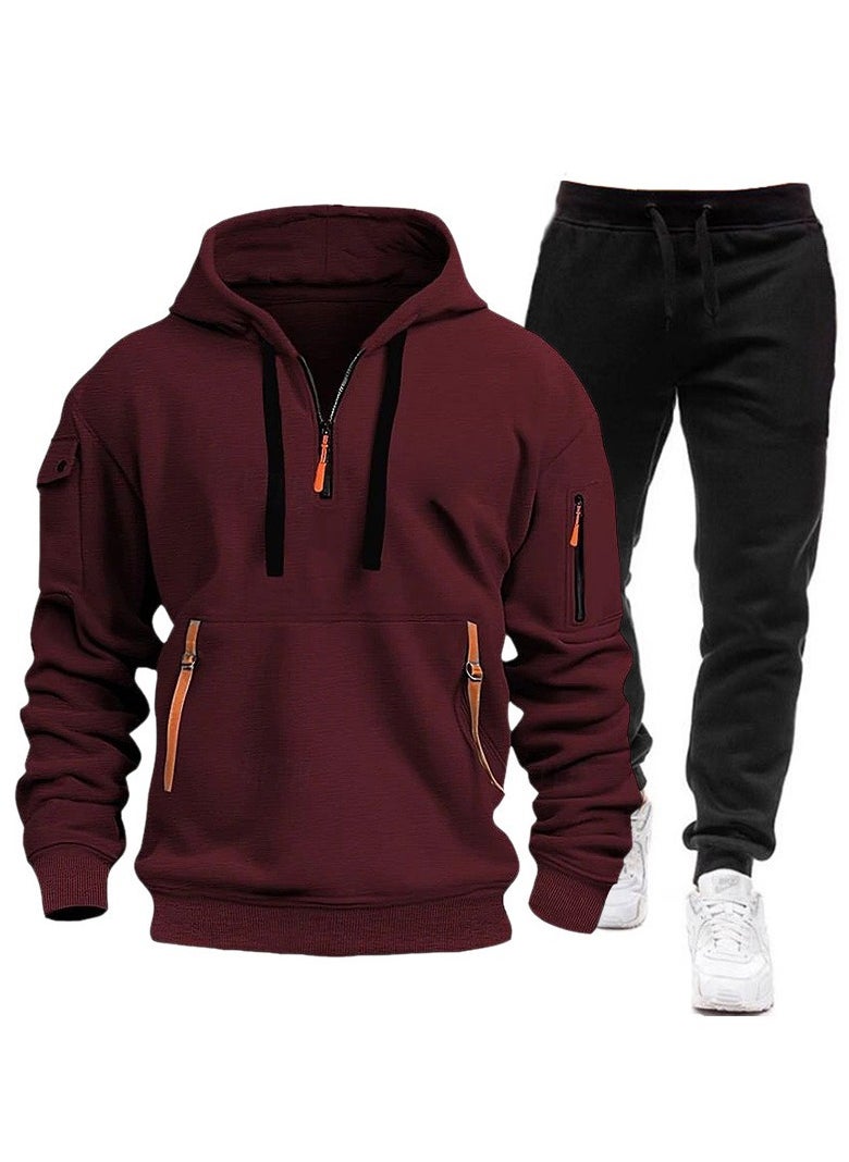 KUYING New Casual Multi Pocket Zipper Hoodie Set  - Image 1