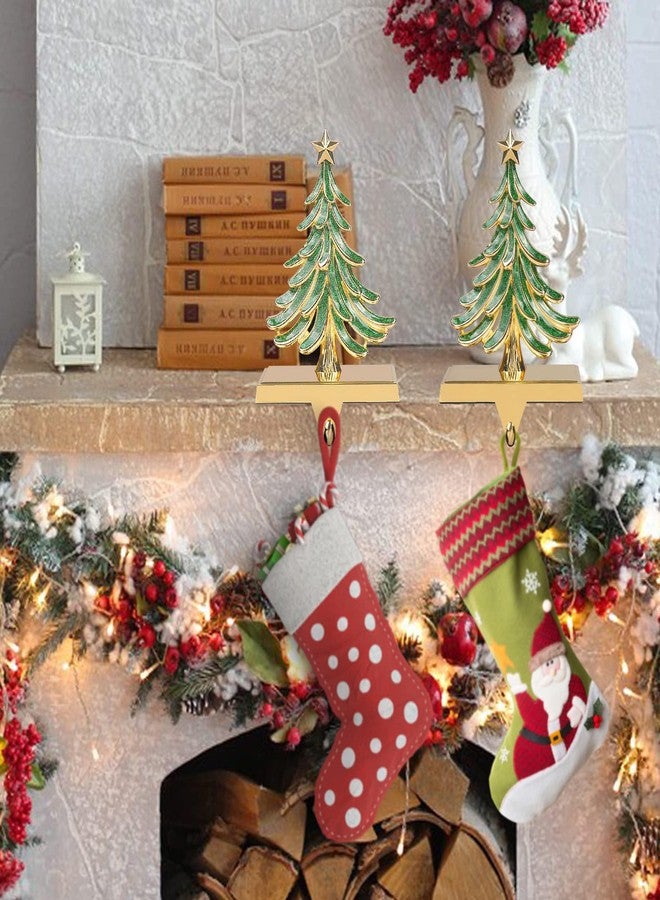 JUSTOTRY 2PC Christmas Stocking Holders for Mantle Glitter Green Xmas Tree Gold Stocking Holder for Fireplace Home Decor Holiday Gifts Christmas Decorations Supplies Non-Skid Durable and Sturdy - Image 3