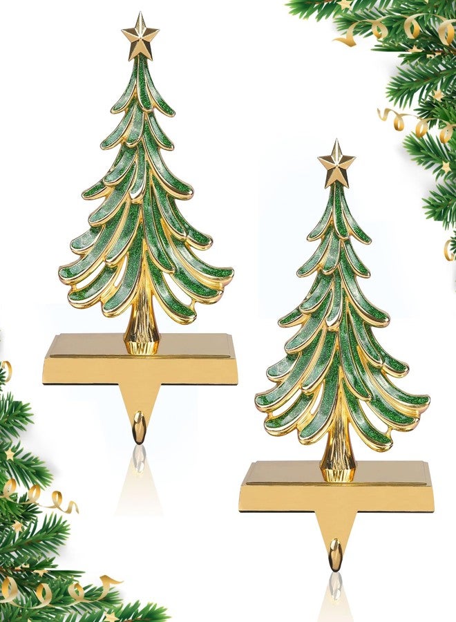 JUSTOTRY 2PC Christmas Stocking Holders for Mantle Glitter Green Xmas Tree Gold Stocking Holder for Fireplace Home Decor Holiday Gifts Christmas Decorations Supplies Non-Skid Durable and Sturdy - Image 1