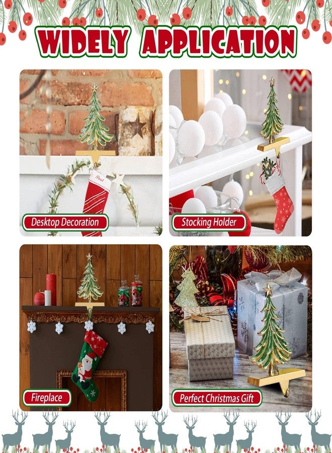 JUSTOTRY 2PC Christmas Stocking Holders for Mantle Glitter Green Xmas Tree Gold Stocking Holder for Fireplace Home Decor Holiday Gifts Christmas Decorations Supplies Non-Skid Durable and Sturdy - Image 4