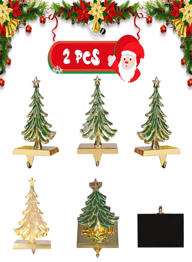JUSTOTRY 2PC Christmas Stocking Holders for Mantle Glitter Green Xmas Tree Gold Stocking Holder for Fireplace Home Decor Holiday Gifts Christmas Decorations Supplies Non-Skid Durable and Sturdy - Image 5