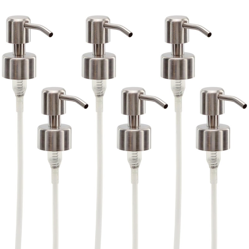 Cornucopia Brands Stainless Steel Replacement Lotion Pump Parts 28400 6Pack Silver Metal Soap Dispensers Fit Standard 8oz16oz Boston Round Bottles