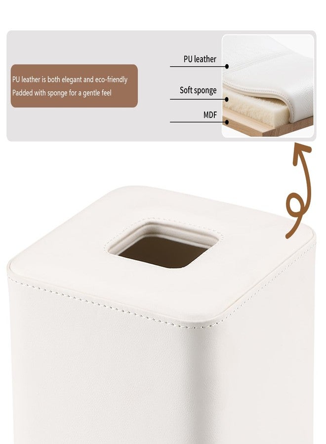 GORESE Square Tissue Box Cover Leather Kleenexs Box Cover, Cute Tissue Cover for for Cube Box Tissues, Tissue Box Holder for Bedroom, Living Room, Bathroom, Cream White - Image 4