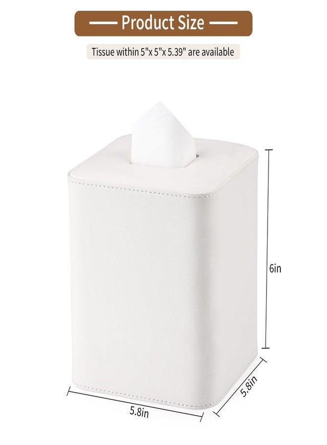 GORESE Square Tissue Box Cover Leather Kleenexs Box Cover, Cute Tissue Cover for for Cube Box Tissues, Tissue Box Holder for Bedroom, Living Room, Bathroom, Cream White - Image 3