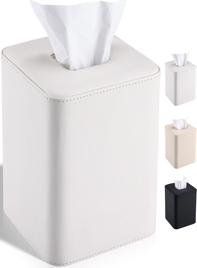 GORESE Square Tissue Box Cover Leather Kleenexs Box Cover, Cute Tissue Cover for for Cube Box Tissues, Tissue Box Holder for Bedroom, Living Room, Bathroom, Cream White - Image 1