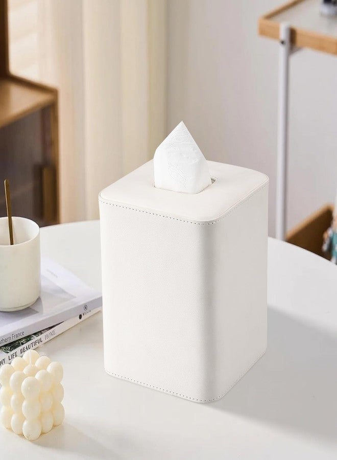 GORESE Square Tissue Box Cover Leather Kleenexs Box Cover, Cute Tissue Cover for for Cube Box Tissues, Tissue Box Holder for Bedroom, Living Room, Bathroom, Cream White - Image 2
