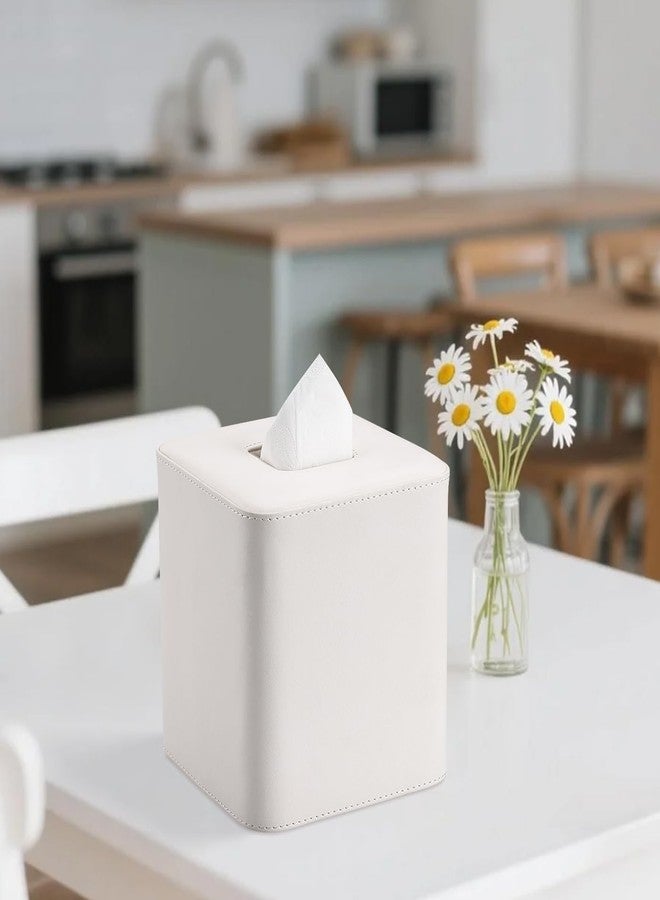 GORESE Square Tissue Box Cover Leather Kleenexs Box Cover, Cute Tissue Cover for for Cube Box Tissues, Tissue Box Holder for Bedroom, Living Room, Bathroom, Cream White - Image 5