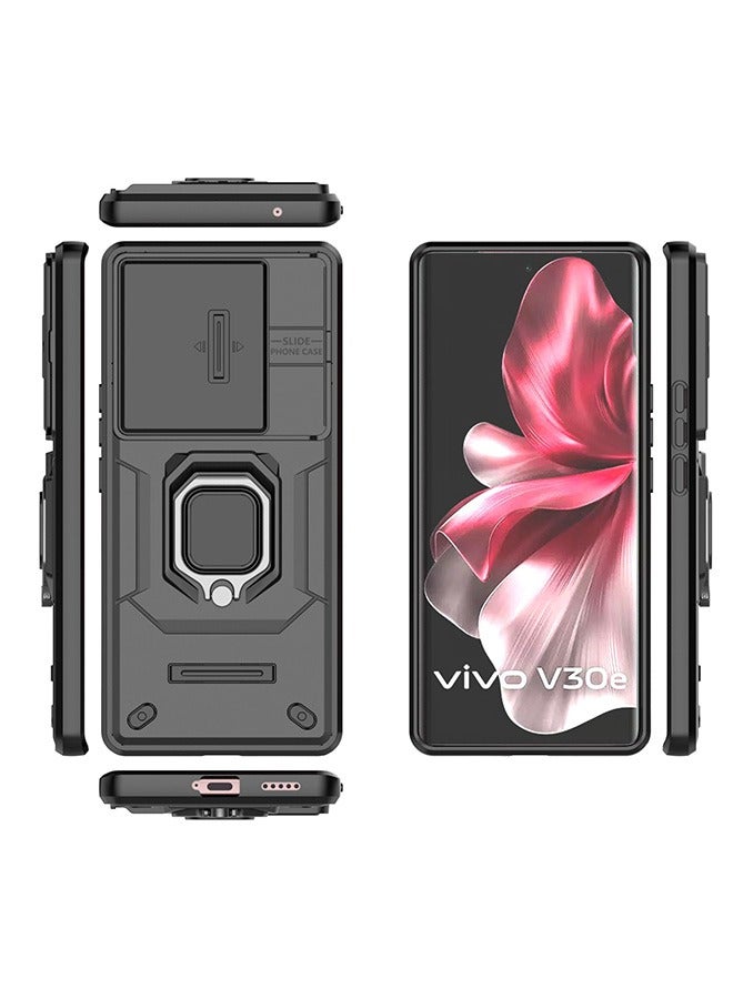 Vivo V30e 5G Case, Shockproof Cases, Anti-Fall Drop Protection, Built-in Slide Anti-Scratch Camera Lens Cover, Integrated 360 Degree Rotating Ring Kickstand, Black - Image 2