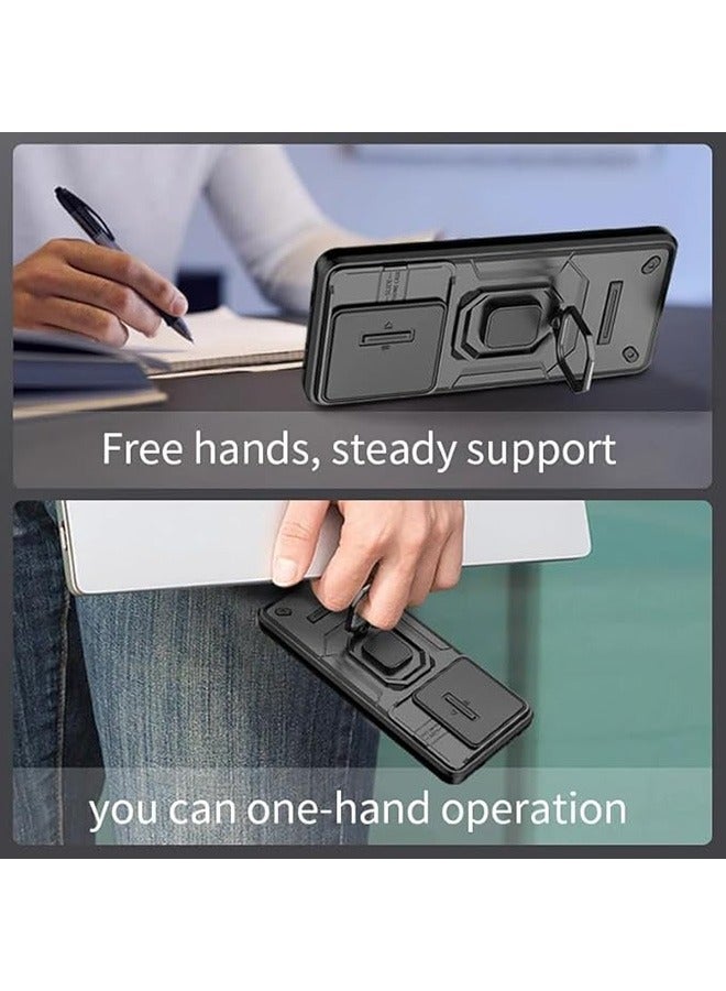 Vivo V30e 5G Case, Shockproof Cases, Anti-Fall Drop Protection, Built-in Slide Anti-Scratch Camera Lens Cover, Integrated 360 Degree Rotating Ring Kickstand, Black - Image 3