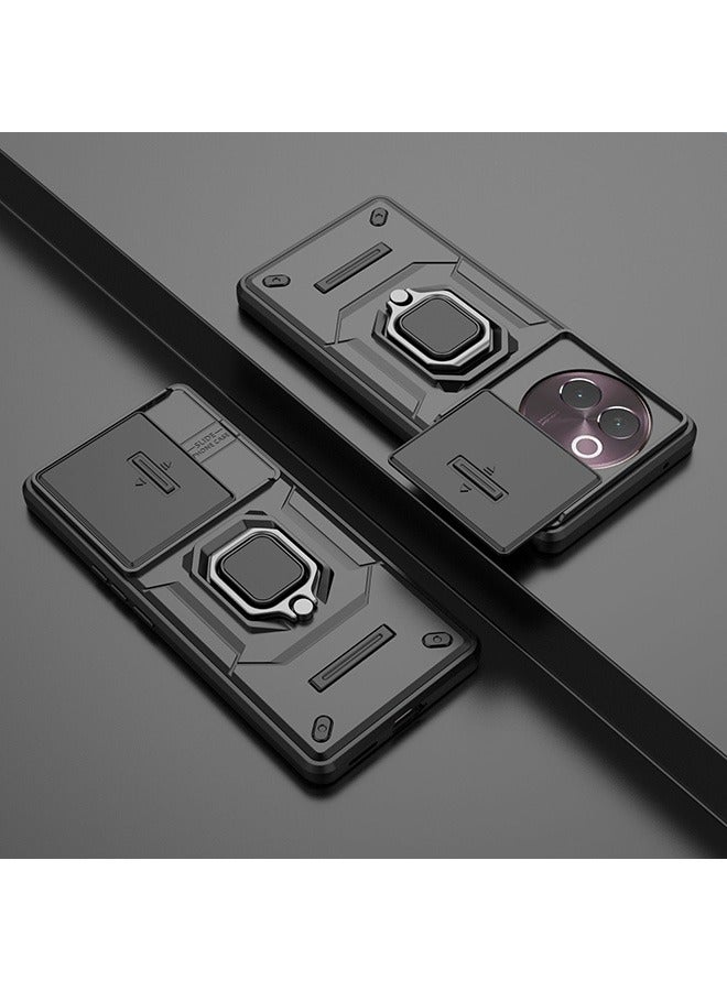 Vivo V30e 5G Case, Shockproof Cases, Anti-Fall Drop Protection, Built-in Slide Anti-Scratch Camera Lens Cover, Integrated 360 Degree Rotating Ring Kickstand, Black - Image 5