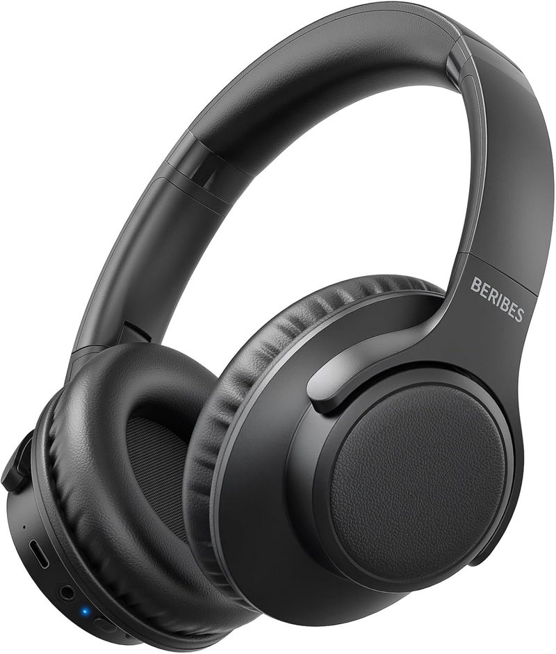BERIBES Wireless Headphones Over-Ear, 65H Playtime Foldable Headset with Microphone, Bluetooth 6.0, Deep Bass Stereo Sound, Soft Protein Earpads for Travel Work Phone PC, Black - Image 1
